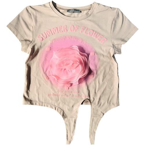 Kız Çocuk Gül Aksesuarlı Bağlamalı Tshirt