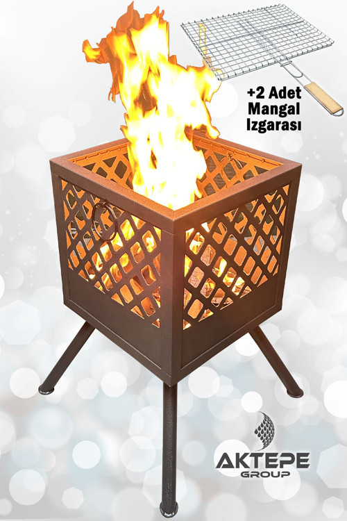 Ateş Çukuru 2 Adet Mangal Izgaralı Bahçe Şöminesi Barbekü Soba Firepit Ateş Çanağı