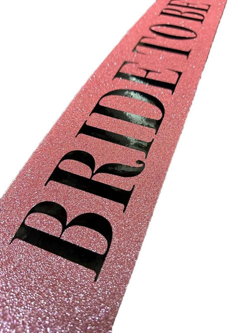 Çocuk Pembe Üzeri Siyah Kalın Bride To Be Yazılı Simli Işıltılı Kuşak Kemer 10x80 cm