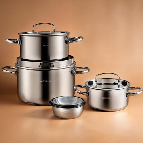 Burgaz 8 Parça Katlanabilir Kulplu İndüksiyon Tabanlı Çelik Tencere Seti