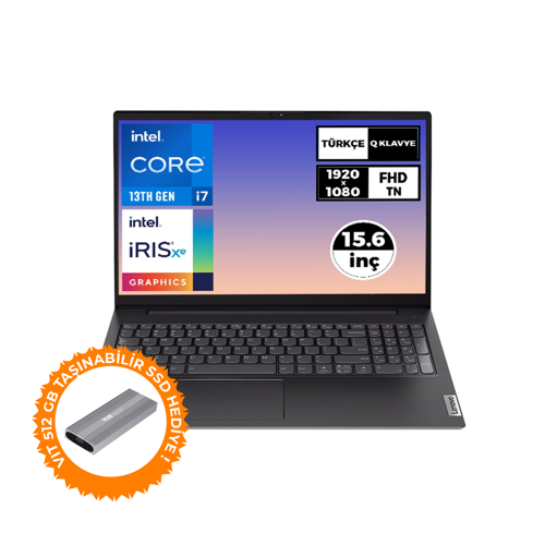 V15 Gen 4 i7-1355U 40GB 1TB SSD 15.6" Fdos Laptop + VIT 512G Taşınabilir SSD 83A100KXTR 027