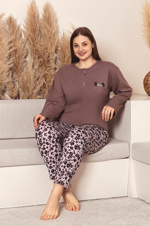 Uzun Kollu %100 Pamuk Büyük Beden Anne Pijama Takımı- Anne Özel Serisi