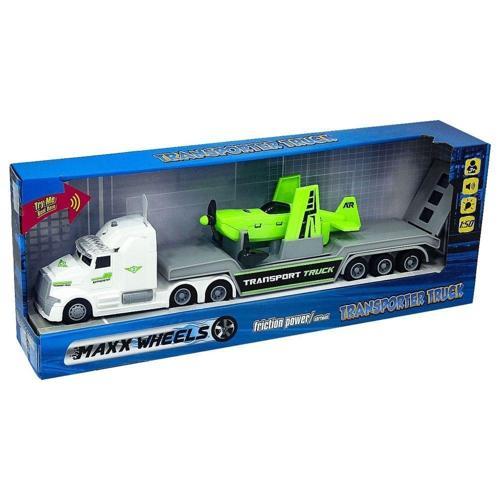 Oyuncak 1:50 Maxx Wheels Sesli ve Işıklı Taşıyıcı Tır ve Yeşil Uçak 36 Cm S01002319