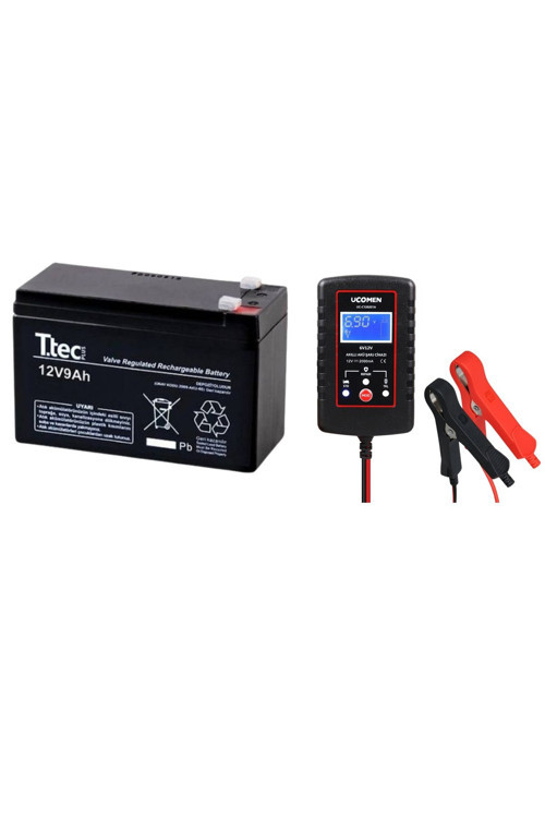 Pilsan Akülü Çocuk Arabası İçin 12V 9Ah Akü Ve 2 Amper Lcd Ekranlı Şarj Cihazı
