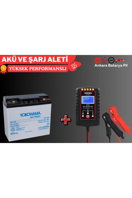 12V 18Ah Kuru Tip Akü Ve 2 Amper Akıllı Akü Şarj Aleti
