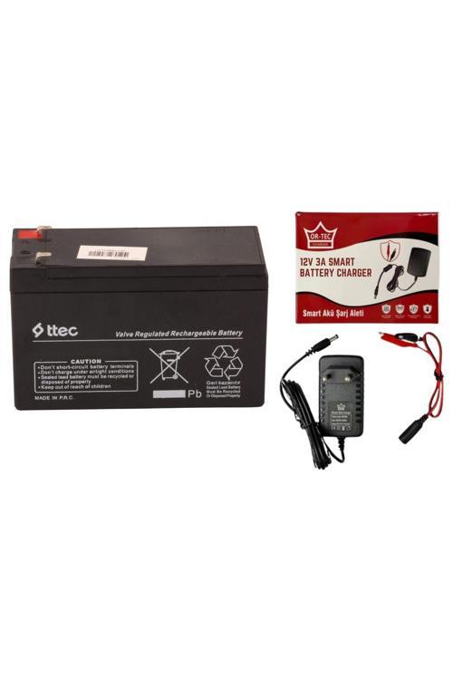 12 Volt 7 Amper Bakımsız Kuru Akü Ve 3 Amper Hızlı Akü Şarj Aleti