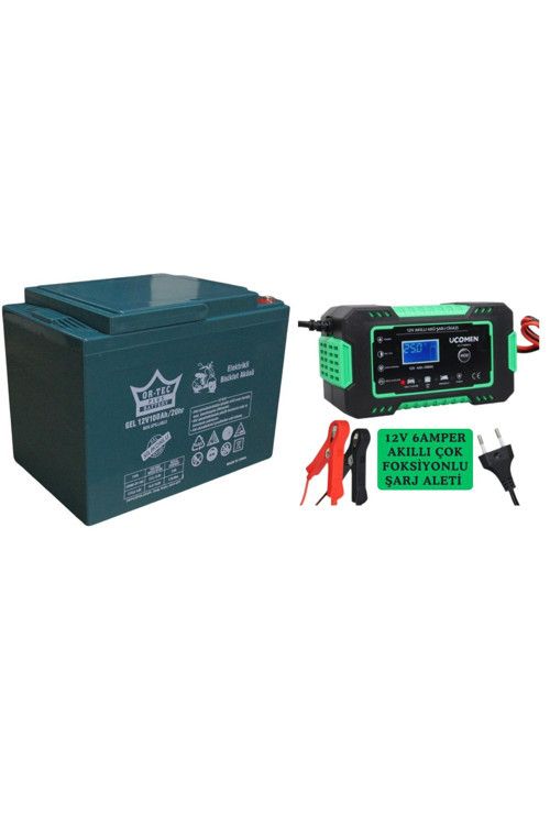 12 Volt 100 Amper Jel Akü Ve Şarj Cihazı 6 Amper Lcd Ekranlı
