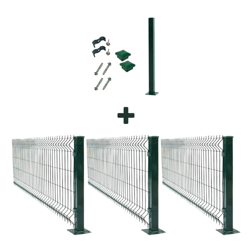 3 'lü Panel Çit Takım Çift Telli + 1 Direk Avantaj Paketi (7,5 Metre) 50 Cm-Siyah