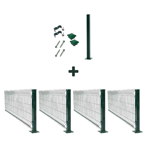 4 'lü Panel Çit Takım Çift Telli + 1 Direk Avantaj Paketi (10 Metre) 150x250 Cm-Siyah
