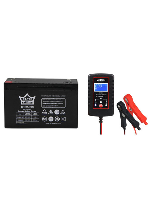 Çocuk Akülü Çocuk Arabası İçin 6V 12Ah Akü Ve 2 Amper Lcd Ekran Şarj Aleti 6V/12V
