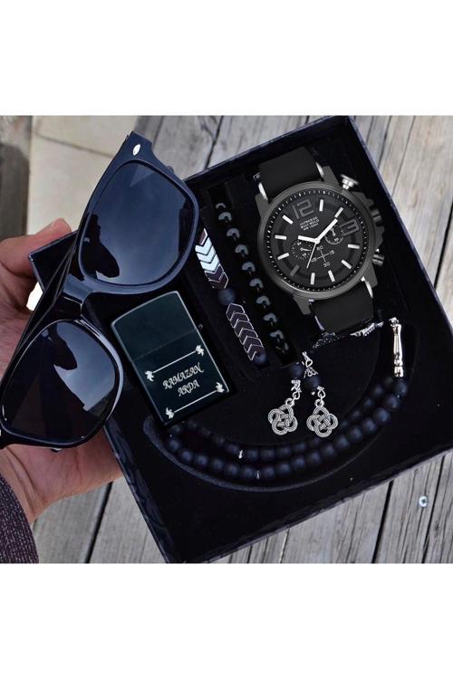 Su Geçirmez Erkek Kol Saati Gözlük Çakmak Tesbih Ve Bileklik Seti