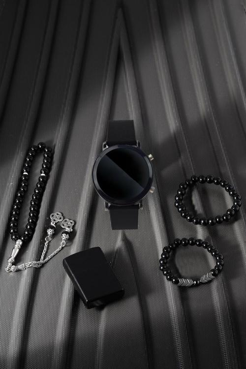 Erkek Kol Saati Çakmak Tesbih Ve Bileklik Seti