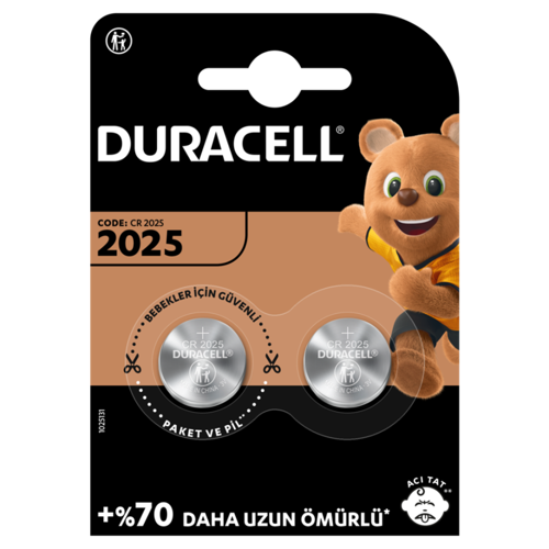 2025 Lityum Düğme Pil 3V, 2'li Paket (CR2025)