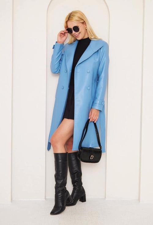 Düğmeli Uzun Deri Kaban