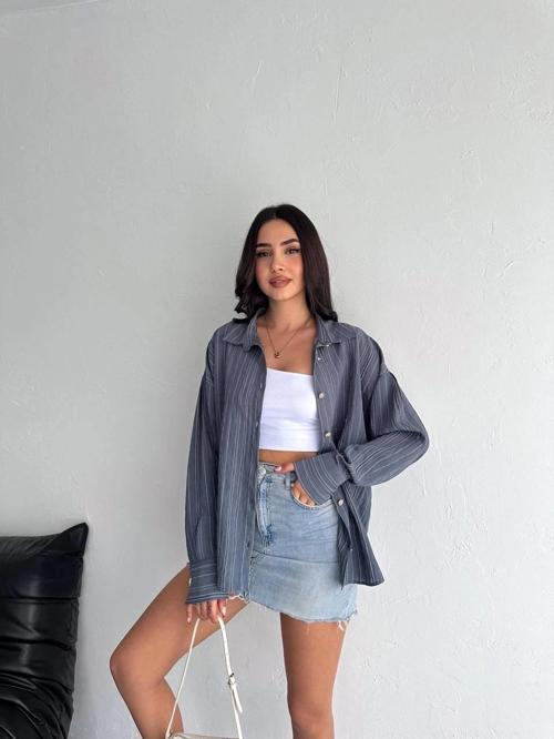 Çizgili Oversize Gömlek