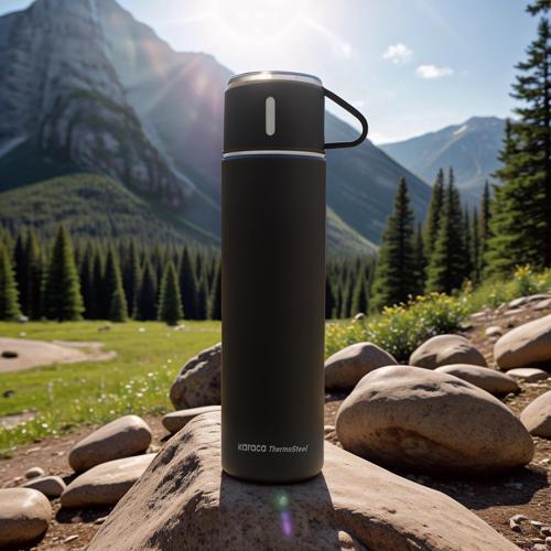 Thermosteel Nature Bardaklı Çelik Sızdırmaz Termos Siyah 550 ml