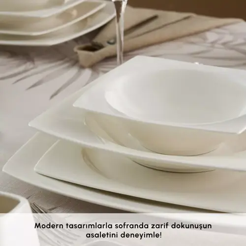 Square Bone Mensa 53 Parça 12 Kişilik Yemek Takımı Beyaz