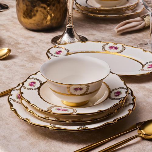 Royal Bone Elizabeth 55 Parça 12 Kişilik Yemek Takımı Gold