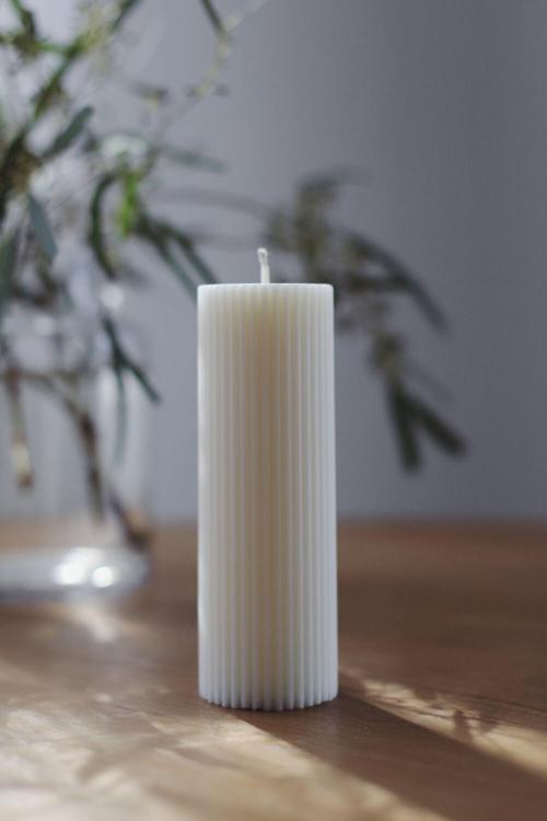 Dekoratif Uzun Desenli Kokulu Mum - Stella Kokulu Vegan Soya Wax Mumu 1 Adet Beyaz 15X5 Cm