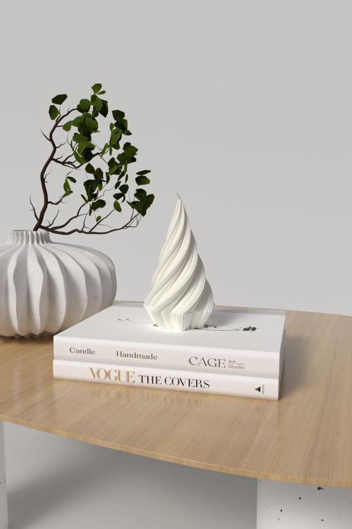 Dekoratif Yılbaşı Ağacı Kokulu Mum - Yılbaşı Ağacı Mum Soya Wax Candle 1 Adet Beyaz - Boy 12Cm