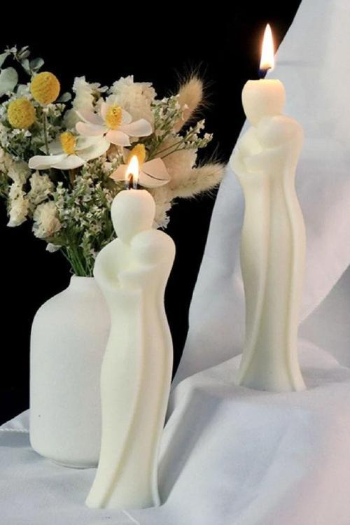 Dekoratif Anne Ve Bebek Kokulu Mum - Anneler Günü Mumları Soya Wax Candle 1 Adet Beyaz Mum