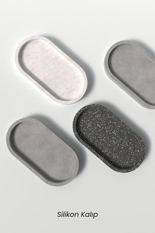 Oval Sunumluk Tepsi Silikon Kalıp K14 - Dekoratif Beton Mumluk Kalıbı K14