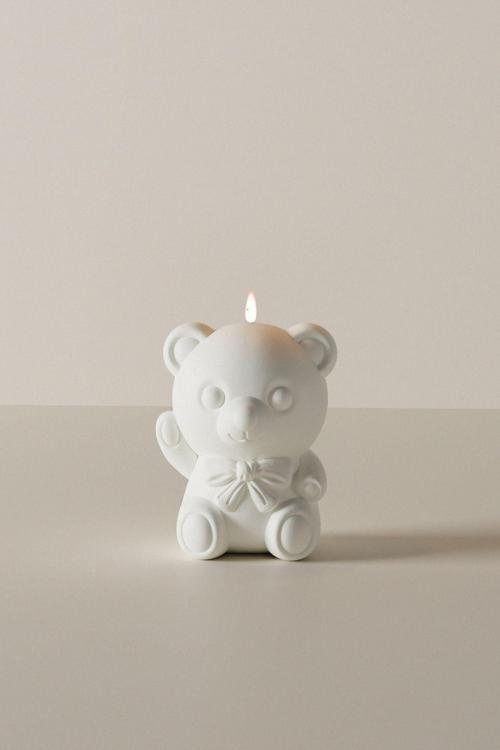 Dekoratif Mini Ayıcık Kokulu Mum - Mini Teddy, Ayıcık Mum Soy Wax Candle 1 Adet Beyaz