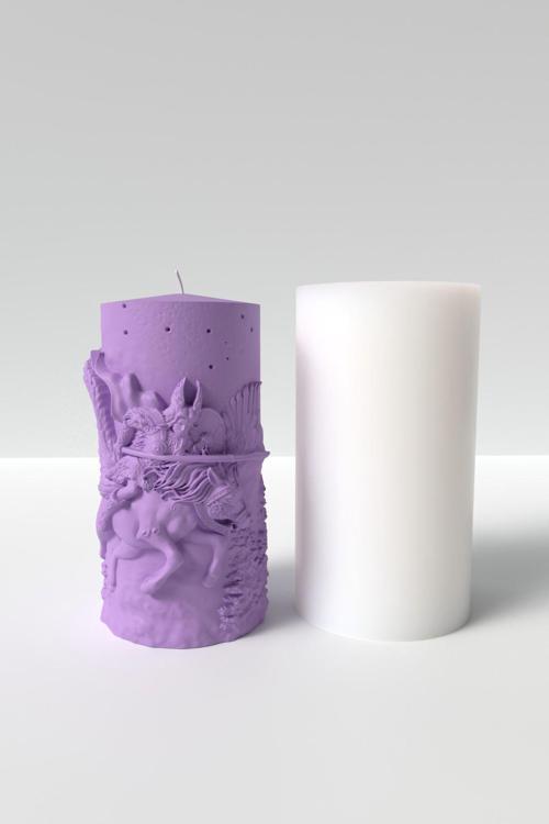 Silindir Savaşçi Valkür Desenli Mum Silikon Kalıp -  Mitoloji Mum / Heykel Kalıbı 12 X 6.8 Cm