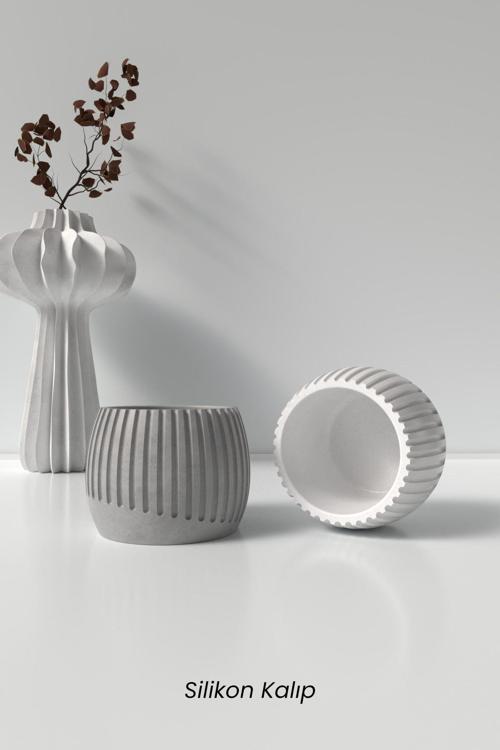 Geometrik Desenli Beton Saksı Ve Mumluk Silikon Kalıp K10 - Dekoratif Beton Mumluk Kalıbı K10
