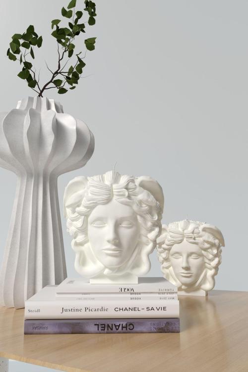 Dekoratif Medusa Heykeli Kokulu Mum - . Mum Soya Wax Candle 1 Adet Beyaz Mum