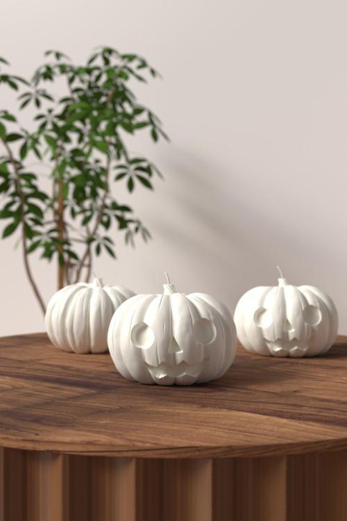 Dekoratif Balkabağı Kokulu Mum 3Lü - Halloween Mumları Soya Wax Candle 3 Adet Beyaz