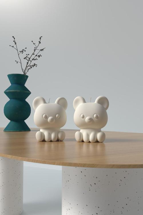 Dekoratif Minik Ayıcık Mum - Kokulu Vegan Soya Wax Mumu 2Li