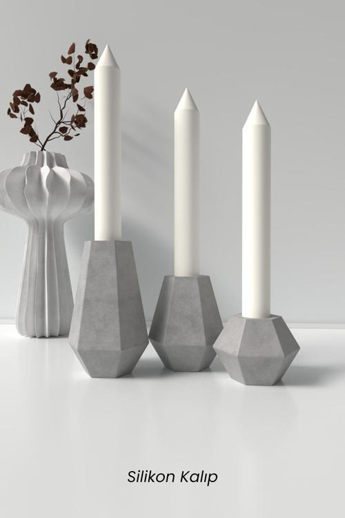 Minimal Geometrik Şamdan Mum Silikon Kalıp 3 Adet (Küçük,Orta,Büyük)- Mumluk/Şamdan Mum Kalıbı 3Lü