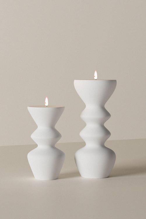 Dekoratif Büyük Ve Orta Boy Dalgalı Kokulu Mum 2Li Set - 2Li Mum Soy Wax Candle 2 Adet Beyaz