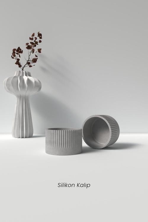 Desenli Beton Mumluk / Saksı Silikon Kalıp - Dekoratif Beton Mumluk Kalıbı Beton/Mum Malzemeleri