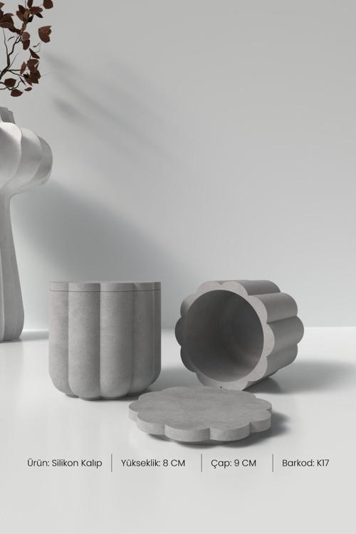Kapaklı Desenli Silindir Beton Saksı Ve Mumluk Silikon Kalıp K17 - Mumluk Silikon Kalıp K17