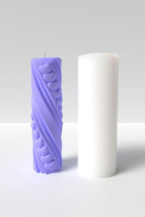 Desenli Uzun Kalp Dalgaları Mum Silikon Kalıp - Kalp Döngüsü Mum Kalıbı, Aşk Mum Kalıpları 15X4.4 Cm