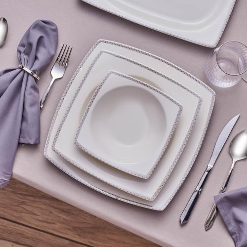 Square Bone Mindy 53 Parça 12 Kişilik Yemek Takımı Platin