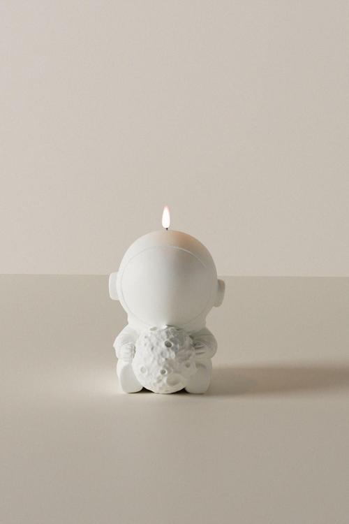 Dekoratif Mini Astronot Kokulu Mum - Astronot Serisi M1 Soy Wax Candle 1 Adet Beyaz