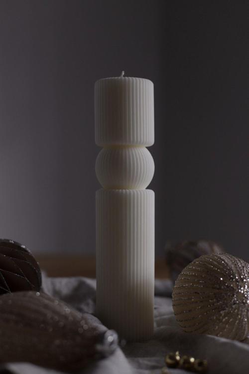 Dekoratif Modern Desenli Büyük Boy Sütun Mum - Kokulu Vegan Soya Wax Mumu 1 Adet