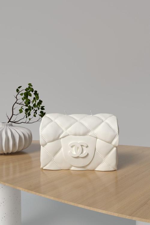 Dekoratif Büyük Coco Çanta Kokulu Mum - Coco Çanta Mum Soya Wax Candle 1 Adet Beyaz Mum 950 Gram
