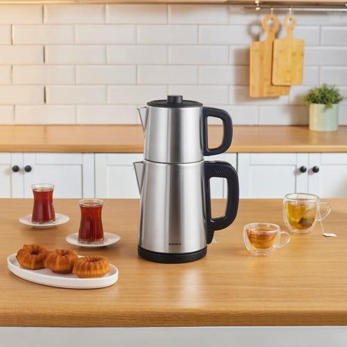 TeaBig XL 35 Çay Bardağı Kapasiteli 2 in 1 Çelik Çay Makinesi ve Su Isıtıcı Inox