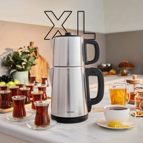 TeaBig XL 35 Çay Bardağı Kapasiteli 2 in 1 Çelik Çay Makinesi ve Su Isıtıcı Inox