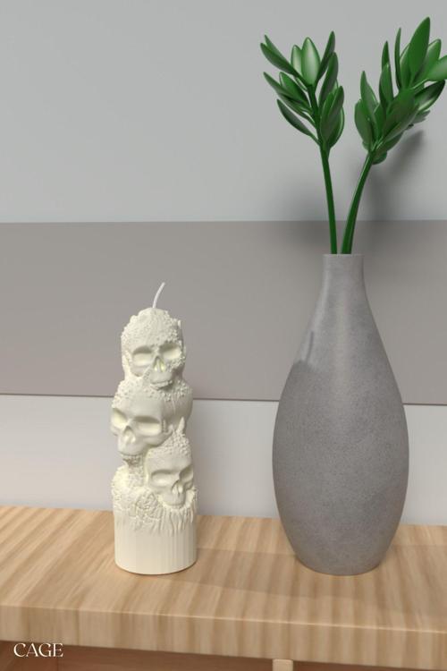 Dekoratif Kurukafa Kokulu Mum Beyaz - Soya Wax Mumu