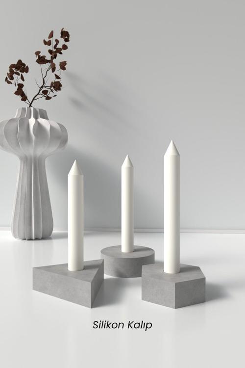 Minimal Geometrik Şamdan Mum Silikon Kalıp 3 Adet (Yuvarlak,Altıgen,Üçgen)- Mumluk/Şamdan Mum Kalıbı