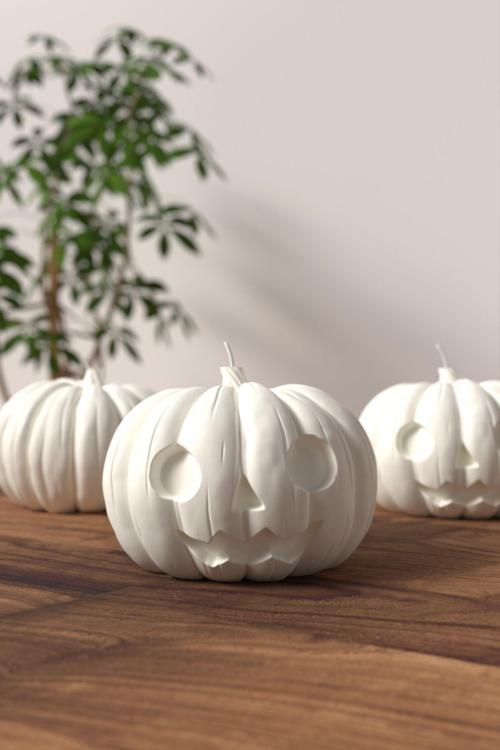 Dekoratif Balkabağı Kokulu Mum - Halloween Mumları Soya Wax Candle 1 Adet Beyaz - M3