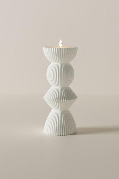 Dekoratif Tarlo Desenli Sütün Kokulu Mumlar - Büyük Boy Soya Wax Candle 1 Adet Beyaz