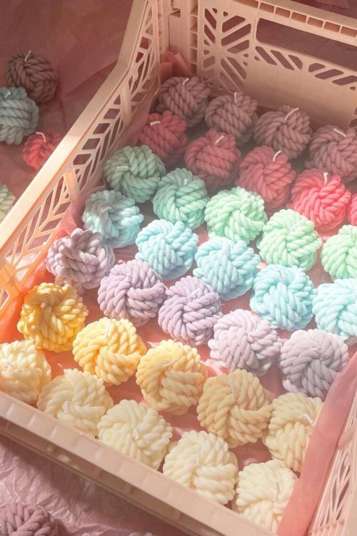 Dekoratif Büyük Örgü Kokulu Mum, Yumak Mum - Soya Wax Mumu 1 Adet