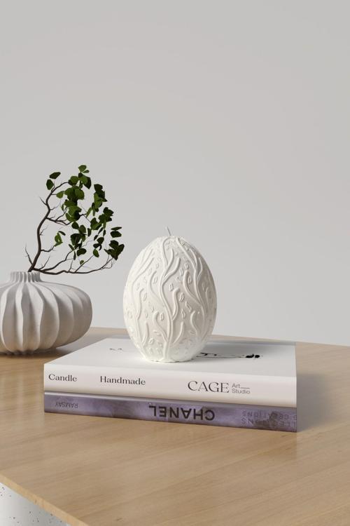 Dekoratif Yaşam Yumurtası Kokulu Mum - Yaşam Ağıcı Mum Soya Wax Candle 1 Adet Beyaz