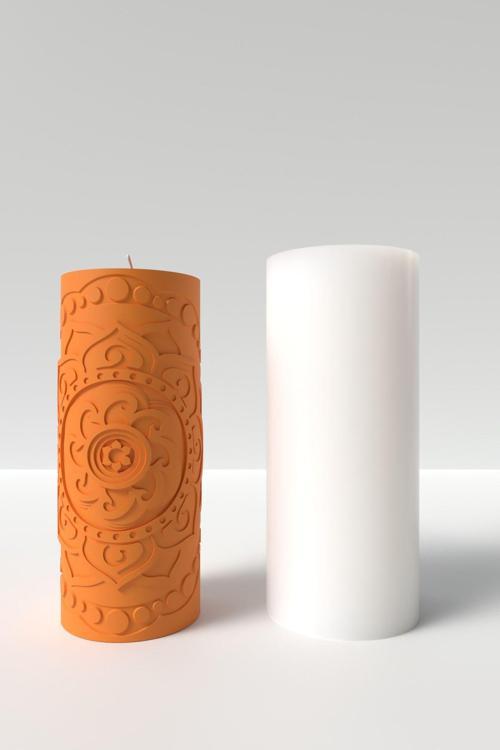 Mandala Çiçek Desenli Mum Silikon Kalıp M4 - Çiçekli Mandala Mum Kalıbı 11 X 4.7 Cm M4